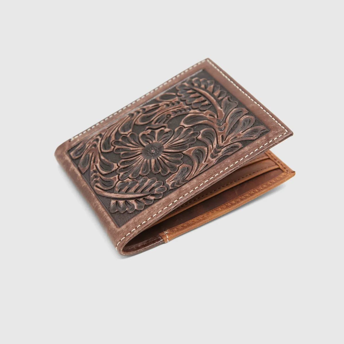 Stetson Tooled Leather Wallet With Concho And Felt Inlay - Image 4
